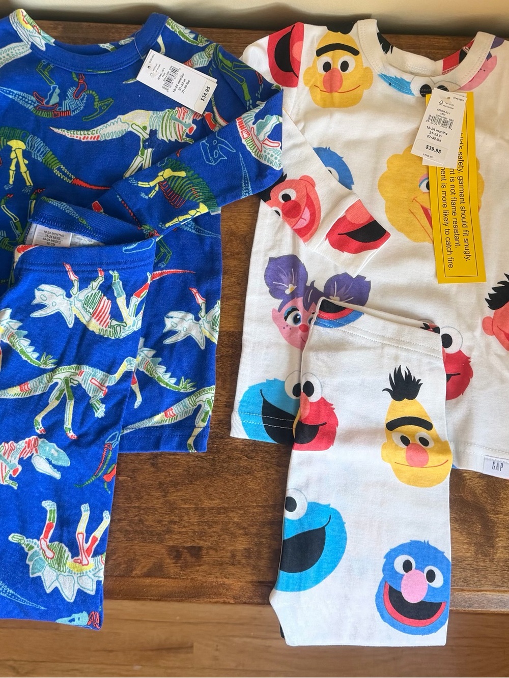 GAP Kids Pajama Sets - Blue Dinosaur & White Sesame Street Character Faces